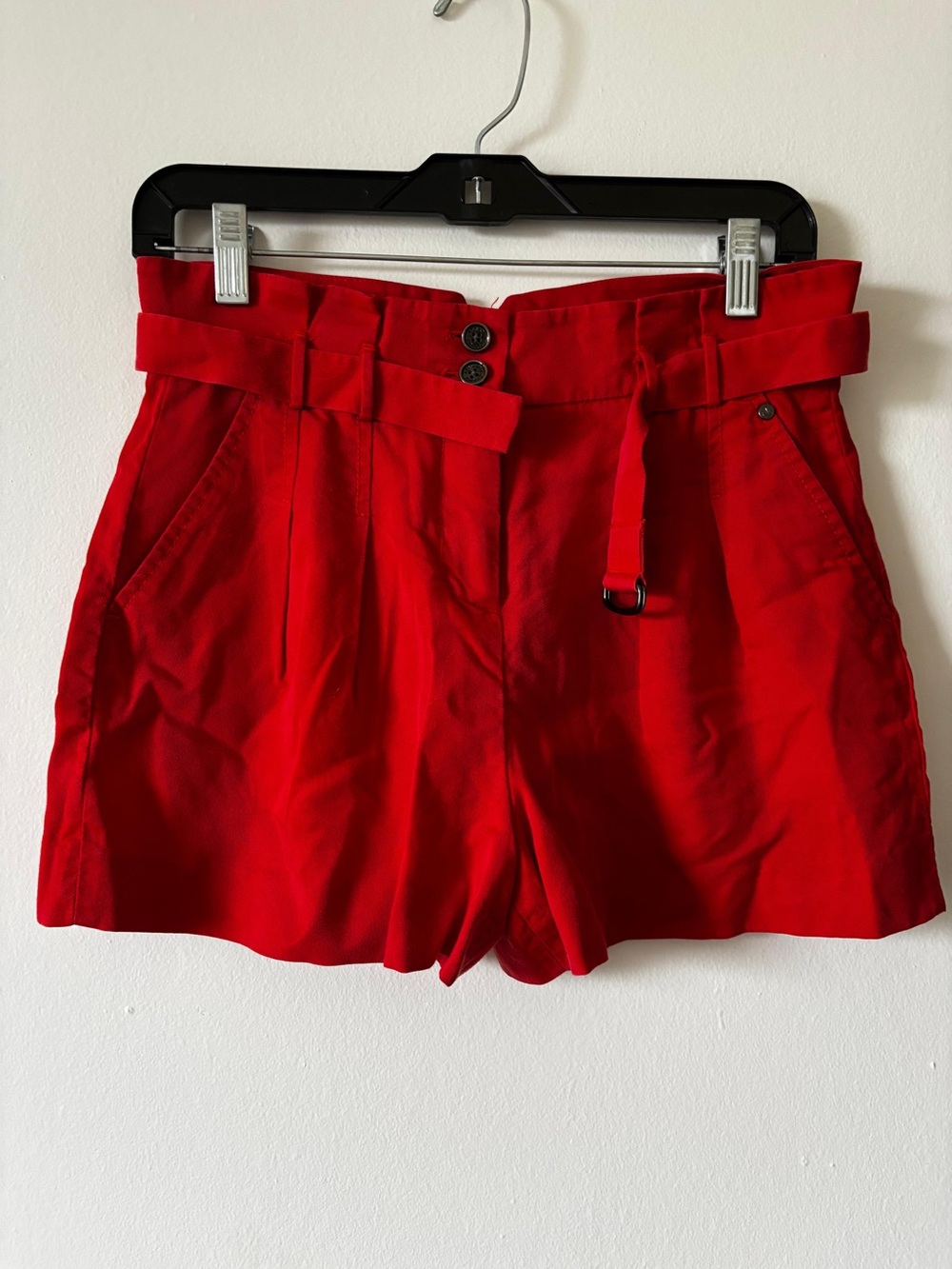 Armani Exchange Red High-Waist Belted Shorts